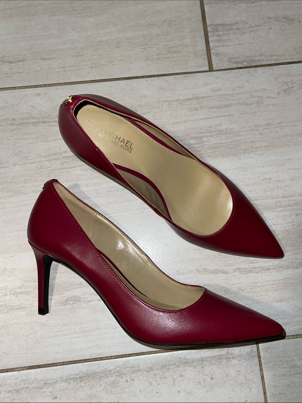 Michael Kors Burgundy Red Pointed-Toe Leather Heels